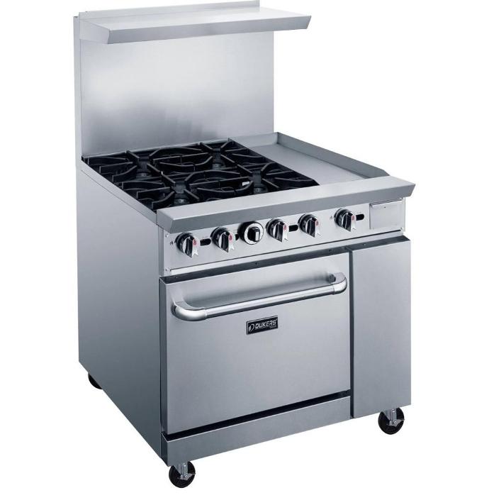 DCR36-4B12GM, Commercial 36'' Oven range 4 burners and griddle with removable Dukers